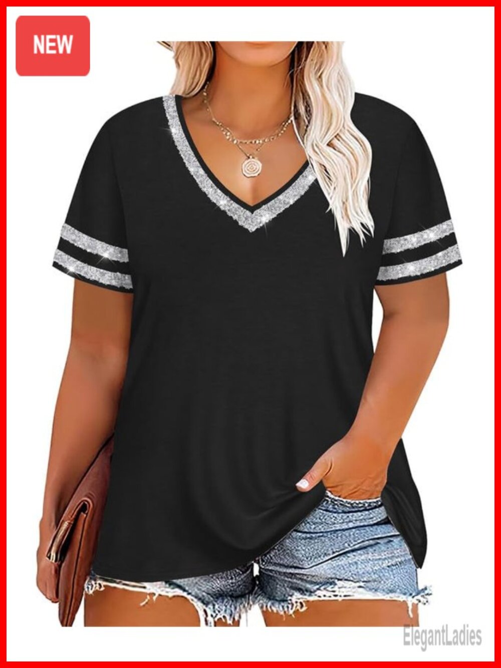 Plus Size V-Neck Short Sleeve Tunic Tee Summer Casual Relaxed Fit